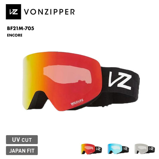 VONZIPPER/ボンジッパー メンズ 平面 スノーゴーグル ENCORE 2025 SNOW BF21M-705 スキーゴーグル スノボゴーグル スノーボードゴーグル 曇り止め UVカット レンズ交換可 ジャパンフィット デュアルストラップ 調光レンズ ブランド 男性用