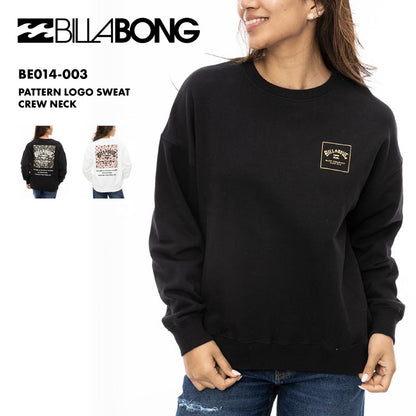 BILLABONG/ビラボン レディース トレーナー PATTERN LOGO SWEAT CREW NECK 2024 FALL BE014-003 長袖 長そで 秋冬 裏毛素材 コットン100 ラバープリント ルーズシルエット ロゴ 女性用 大きめ