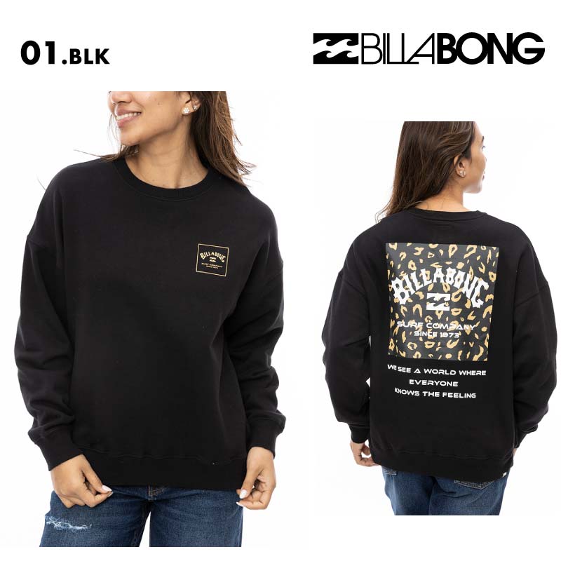 BILLABONG/ビラボン レディース トレーナー PATTERN LOGO SWEAT CREW NECK 2024 FALL BE014-003 長袖 長そで 秋冬 裏毛素材 コットン100 ラバープリント ルーズシルエット ロゴ 女性用 大きめ