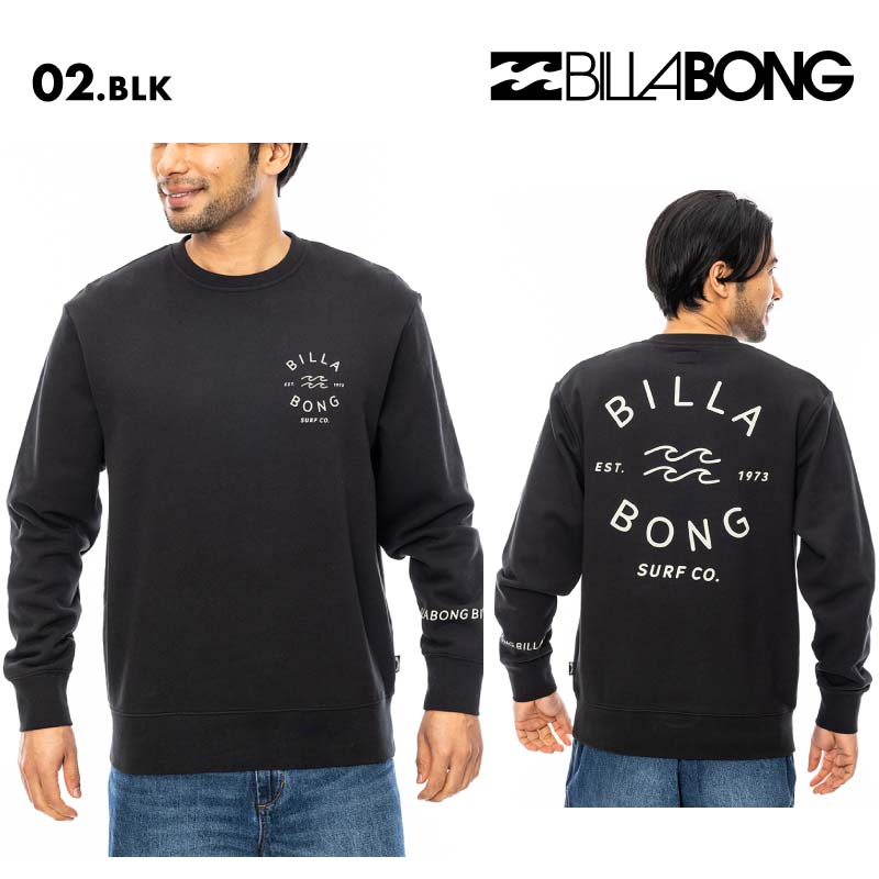 BILLABONG/ビラボン メンズ トレーナー ONE TIME 2024 FALL BE012-001 長袖 長そで 秋冬 裏毛素材 スタンダードシルエット クルーネック デイリー ロゴ 男性用