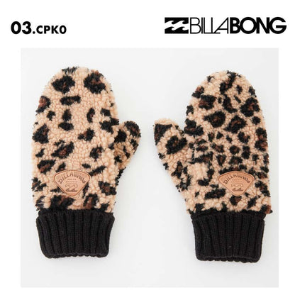 BILLABONG/ビラボン レディース 手袋 MITTEN GLOVES 2024 FALL BE014-961 グローブ 秋冬 防寒 ボア 女性用 かわいい ヒョウ柄 スノーグローブ スキーグローブ スノボ