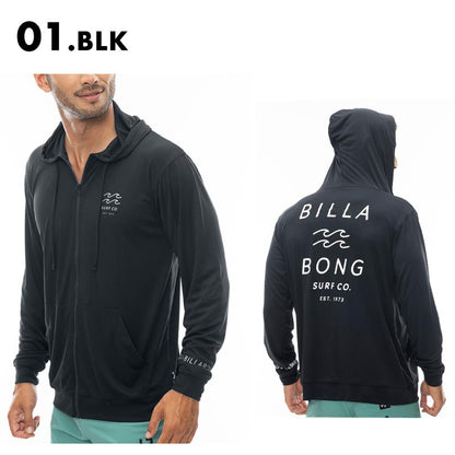 BILLABONG/ビラボン メンズ ジップ ラッシュパーカー RASH ZIP HOOD 2024 SPRING BE011-855 ラッシュガード 水着 フード付き UVカット 紫外線対策 日焼け防止 黒 ブランド ビーチ サーフィン 男性用【メール便発送 24SS-09】