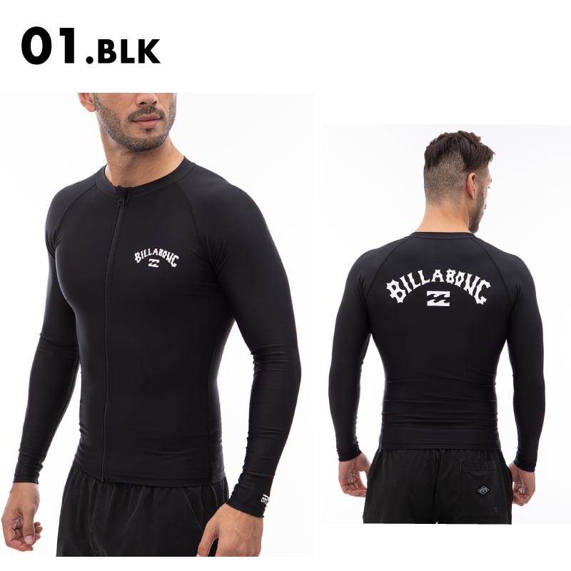 BILLABONG/ビラボン メンズ 長袖 ジップ ラッシュガード FRONT ZIP RASH LS 2024 SUMMER BE01A-851 水着 スタンドカラー フードなし 立ち襟 ブラック 黒 バックプリント ブランド 正規品 男性用【メール便発送 24SS-10】