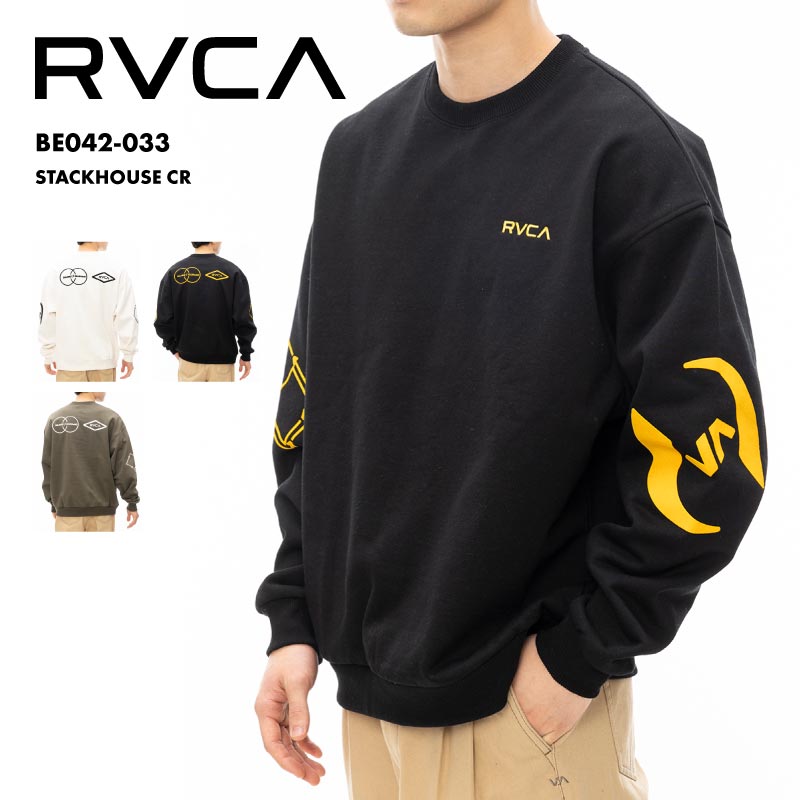 RVCA/ルーカ メンズ トレーナー STACKHOUSE CR 2024 FALL＆WINTER  BE042-033 クルーネック 長袖 長そで 防寒 大きめ ビッグシルエット ルーズシルエット 裏起毛 ロゴ 男性用 男性用