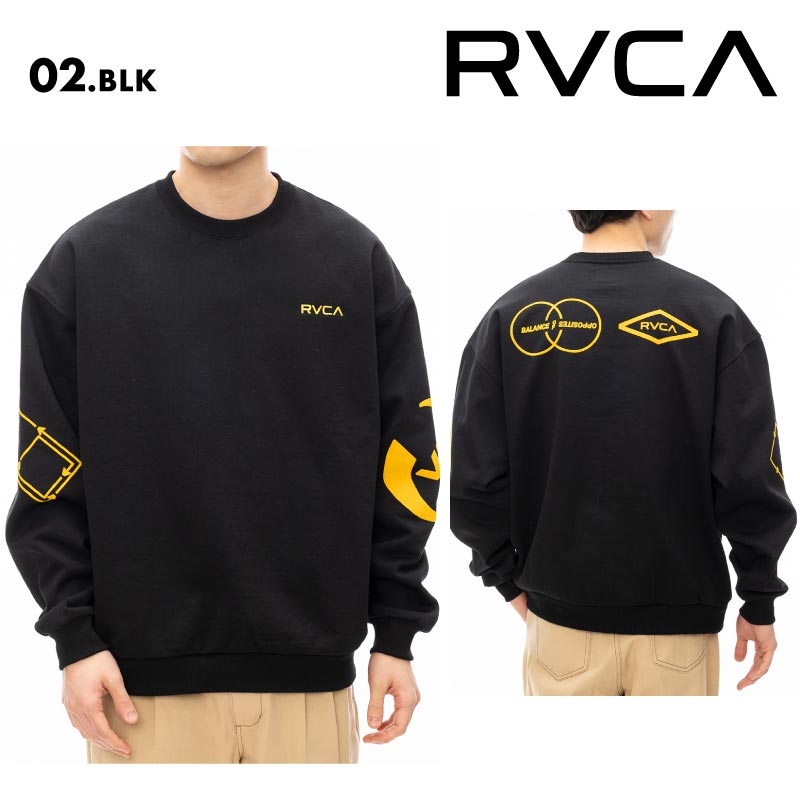 RVCA/ルーカ メンズ トレーナー STACKHOUSE CR 2024 FALL＆WINTER  BE042-033 クルーネック 長袖 長そで 防寒 大きめ ビッグシルエット ルーズシルエット 裏起毛 ロゴ 男性用 男性用