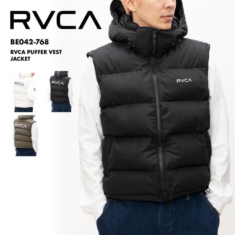 RVCA/ルーカ メンズ ベスト RVCA PUFFER VEST JACKET 2024 FALL＆WINTER  BE042-768 ジャケット フード着脱可能 ドローコード 防寒 防風 おしゃれ かっこいい 秋冬 ロゴ 男性用 男性用