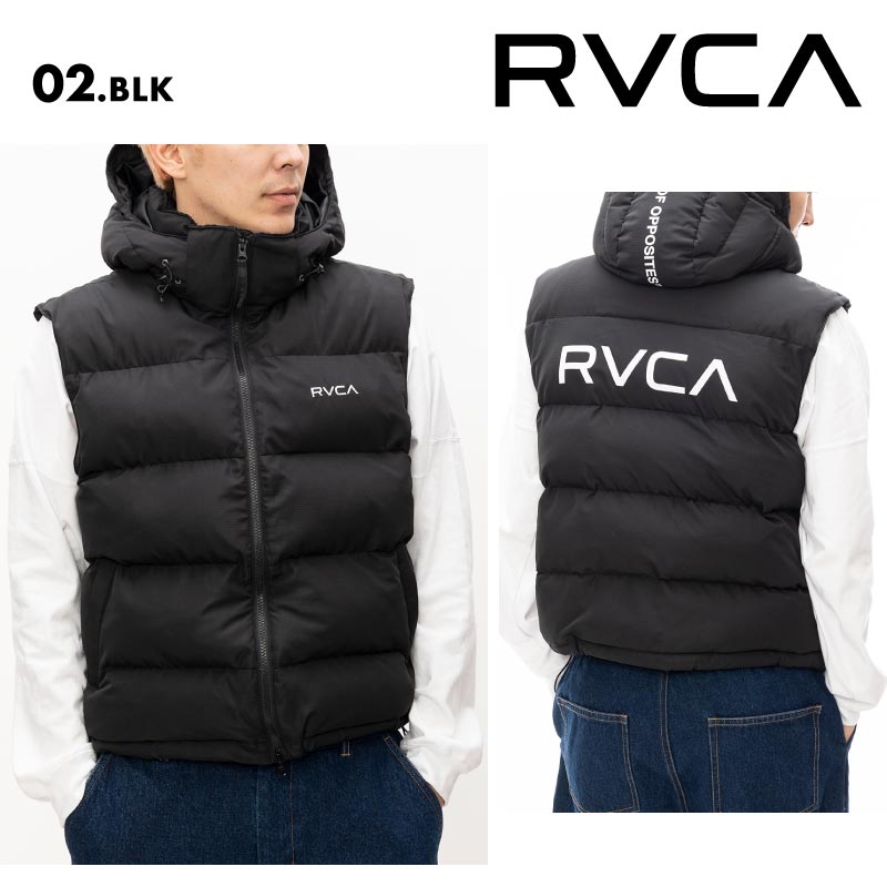 RVCA/ルーカ メンズ ベスト RVCA PUFFER VEST JACKET 2024 FALL＆WINTER  BE042-768 ジャケット フード着脱可能 ドローコード 防寒 防風 おしゃれ かっこいい 秋冬 ロゴ 男性用 男性用