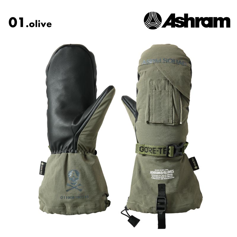 ASHRAM/アシュラム メンズ GORE-TEX ミトングローブ POD 2024-25 SNOW POD スノーボード スキー 防寒 手袋 ゴアテック 正規品 ミリタリーテイスト ICポケット ロングカフ 撥水加工 男性用