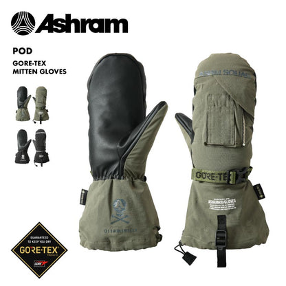 ASHRAM/アシュラム メンズ GORE-TEX ミトングローブ POD 2024-25 SNOW POD スノーボード スキー 防寒 手袋 ゴアテック 正規品 ミリタリーテイスト ICポケット ロングカフ 撥水加工 男性用