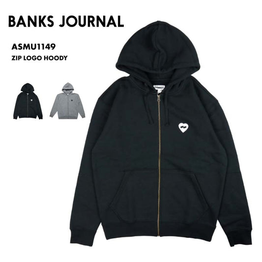 BANKS JOURNAL/バンクスジャーナル メンズ ジップパーカー ZIP LOGO HOODY 2024 FALL ASMU1149 長袖 長そで 秋冬 フード付き フーディ ジップフード フルジップ トップス バックプリント 男性用