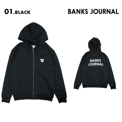 BANKS JOURNAL/バンクスジャーナル メンズ ジップパーカー ZIP LOGO HOODY 2024 FALL ASMU1149 長袖 長そで 秋冬 フード付き フーディ ジップフード フルジップ トップス バックプリント 男性用