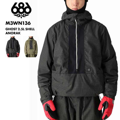 686/シックスエイトシックス メンズ スノーウェア アノラック  GHOST 2.5L SHELL ANORAK WINTER 24-25 M3WN136 スノーボード スキー ウインタースポーツ 防寒 スノボウェア スキーウェア アウター ワイドショート パスポケット フードリンク 男性用