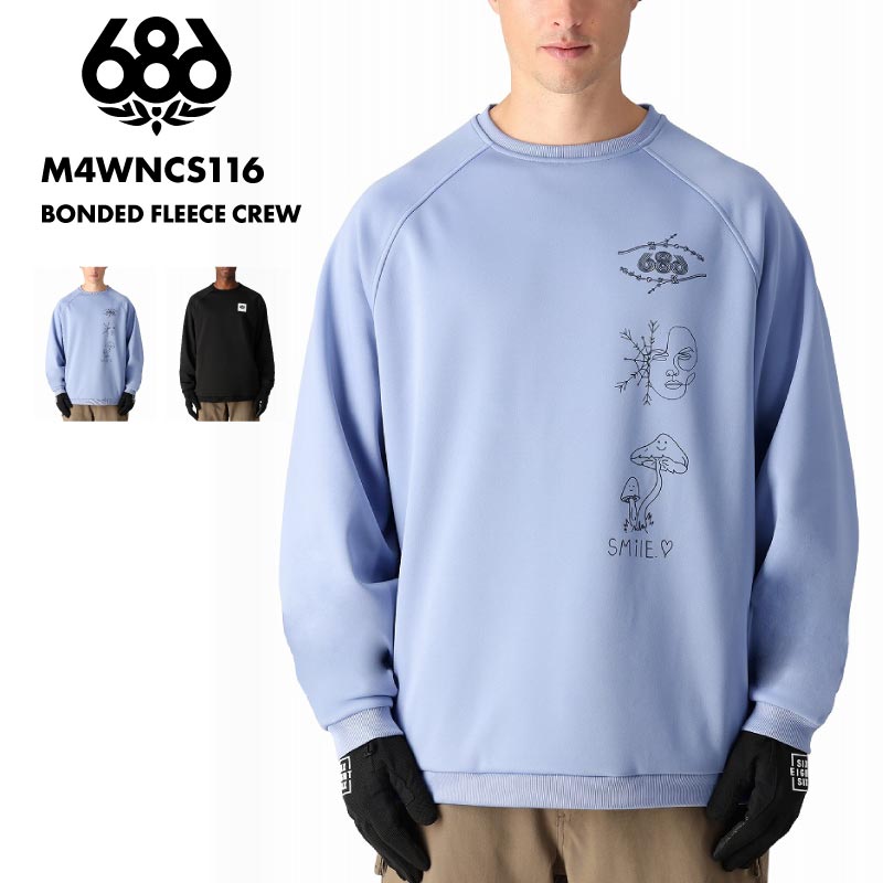 686/シックスエイトシックス メンズ トレーナー BONDED FLEECE CREW WINTER 24-25 M4WNCS116 スノーボード スキー ウインタースポーツ 防寒 スノボウェア スキーウェア トップス クルーネック ストレッチ 裏地フリース起毛 男性用