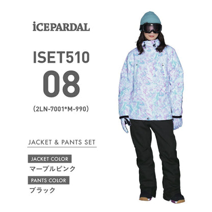 Print Pattern Top and Bottom Set Snowboard Wear Ladies ICEPARDAL ISET-51 