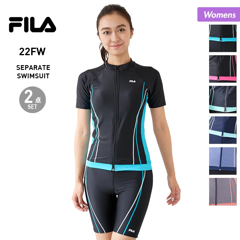 FILA Women's Tankini Swimsuit Top and Bottom 2-Piece Set 311203 Separate Swimsuit Swimwear Curling Prevention Full Zip Fitness Swimsuit Gym Pool for Women [Mail Delivery 22FW-04] 