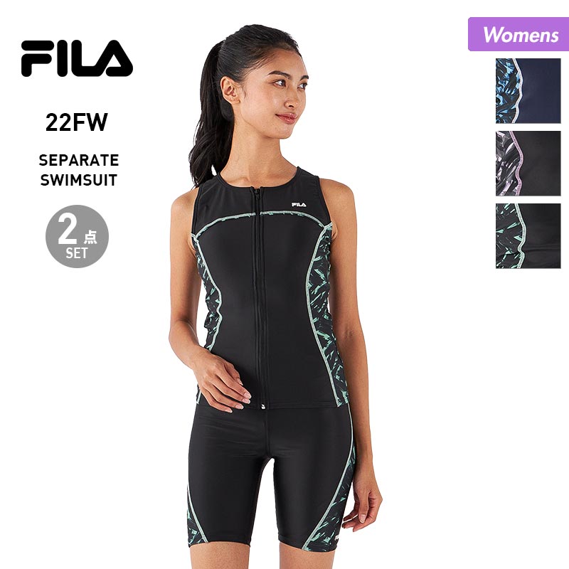 FILA Women's Tankini Swimsuit Top and Bottom 2-Piece Set 342201 Separate Swimsuit Swimwear Curling Prevention Full Zip Fitness Swimsuit Gym Pool for Women [Mail Delivery 22FW-04] 