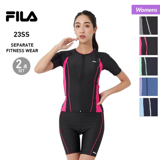 FILA Women's Separate Fitness Swimsuit Top and Bottom 2 Piece Set 313203 Swimwear Zip-up Top and Bottom Set Top and Bottom Set With Anti-turning Pad For Gym Yoga Swimming Women [Mail Delivery 23SS-08] 