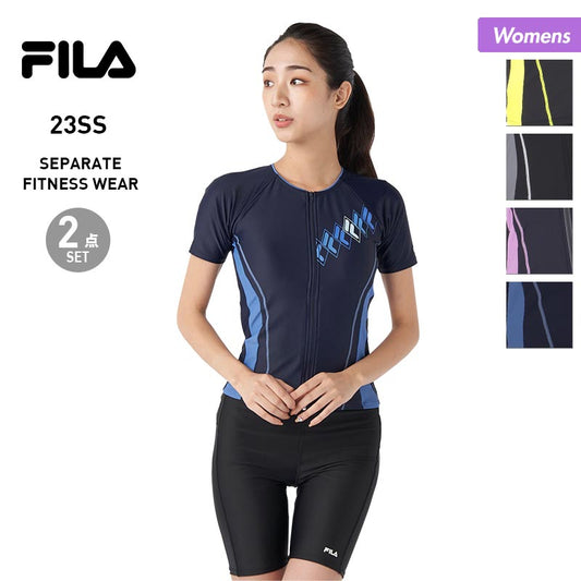 FILA Women's Separate Fitness Swimsuit Top and Bottom 2 Piece Set 313206 Swimwear Zip-up Top and Bottom Set Top and Bottom Set With Anti-turning Pad For Gym Yoga Swimming Women [Mail Delivery 23SS-08] 