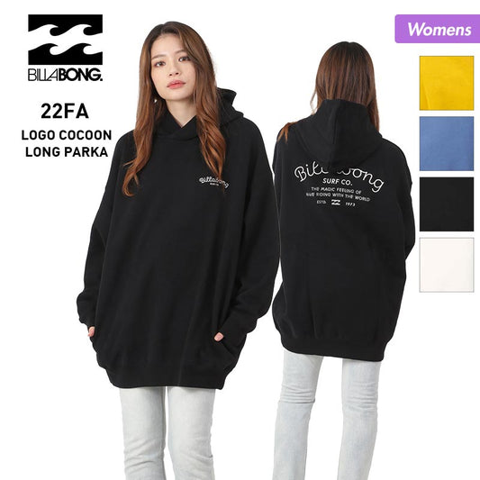BILLABONG Women's Pullover Parka BC014-019 Long Sleeve Pull Parka Hoodie Back Logo Long Length For Women 