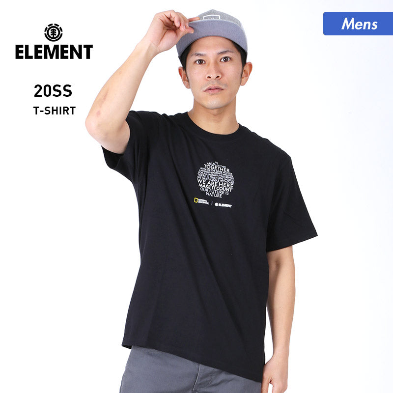 ELEMENT/エレメント メンズ 半袖 Tシャツ BA021-319 ティーシャツ トップス 黒 ブラック クルーネック ロゴ 男性用