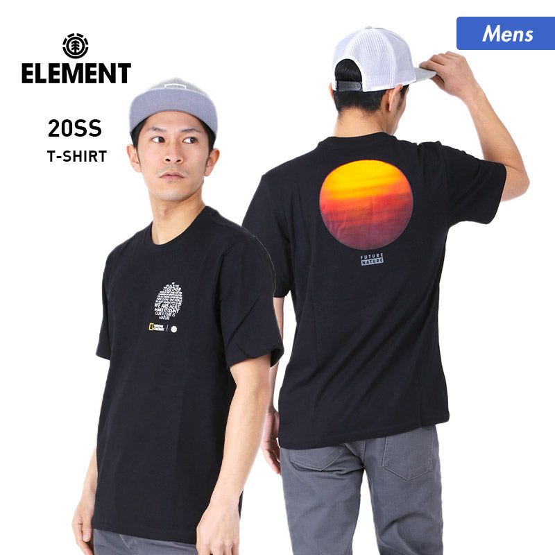 ELEMENT/엘리먼트 맨즈 반소매 T셔츠 BA021-320 티셔츠 탑스 블랙 블랙 크루넥 로고 남성용 